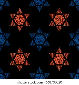 Seamless pattern with hand drawn Star of David. Vector illustration