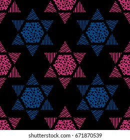 Seamless pattern with hand drawn Star of David. Vector illustration