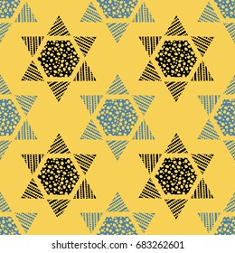 Seamless pattern with hand drawn Star of David. Vector illustration
