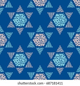 Seamless pattern with hand drawn Star of David. Vector illustration