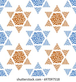 Seamless pattern with hand drawn Star of David. Vector illustration