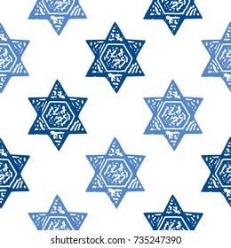 Seamless pattern with hand drawn Star of David. Vector illustration