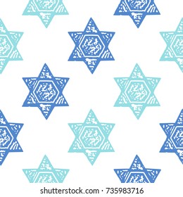 Seamless pattern with hand drawn Star of David. Vector illustration