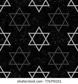 Seamless pattern with hand drawn Star of David. Vector illustration