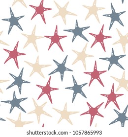 Seamless pattern with hand drawn starfishes. Vector illustration.