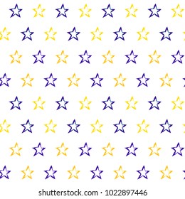 Seamless pattern with hand drawn stars. Repeating texture with doodle symbols on white background.