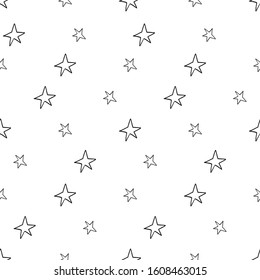 Seamless pattern with hand drawn stars isolated on white background. Vector illustration