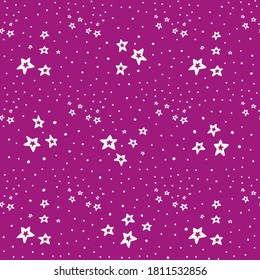 Seamless pattern with hand drawn stars on a crimson background. Starry vector illustration. Cosmic wallpaper. EPS 8