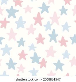Seamless pattern with hand drawn stars. Cute vector illustration. Textile for kids, stationery, wrapping paper in pastel pallet