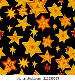 Seamless pattern with hand drawn stars on black background, clipping mask is used, vector illustration