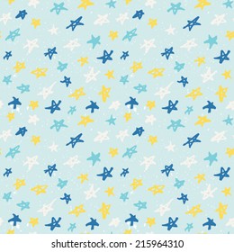 Seamless pattern with hand drawn stars. Abstract ink stars background. Multicolored abstract ornament with stars.