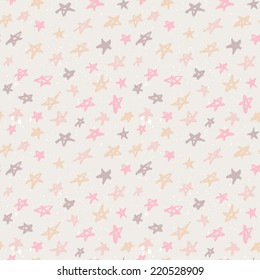 Seamless pattern with hand drawn stars. Abstract ink stars background. Classic beige abstract ornament with stars.