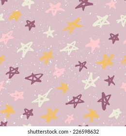 Seamless pattern with hand drawn stars. Abstract ink stars background. Multicolored abstract ornament with stars.
