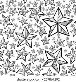 Seamless pattern with hand drawn stars, black and white