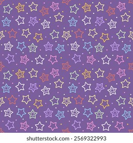 Seamless pattern with hand drawn stars. Background for textile, wrapping paper, fashion, illustration.