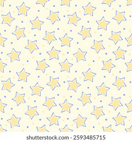 Seamless pattern with hand drawn stars. Background for textile, wrapping paper, fashion, illustration.