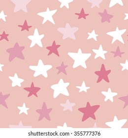 Seamless pattern with hand drawn stars on blue background. Sky background. Vector illustration.