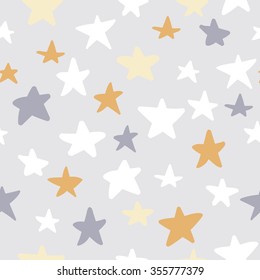 Seamless pattern with hand drawn stars on blue background. Sky background. Vector illustration.