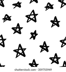 Seamless pattern with hand drawn stars on white background. Sky background. Vector illustration.