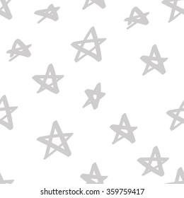 Seamless pattern with hand drawn stars on white background. Sky background. Vector illustration.