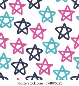 Seamless pattern with hand drawn stars on white background. Sky background. Vector illustration.