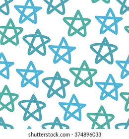 Seamless pattern with hand drawn stars on white background. Sky background. Vector illustration.