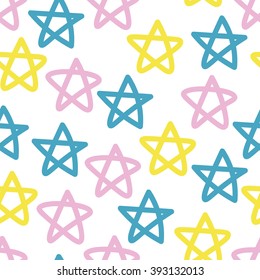 Seamless pattern with hand drawn stars on white background. Sky background. Vector illustration.