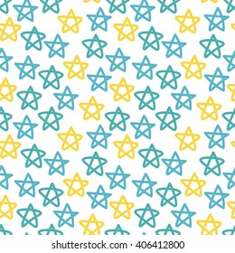 Seamless pattern with hand drawn stars on white background. Sky background. Vector illustration.