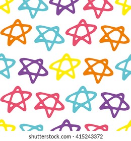 Seamless Pattern With Hand Drawn Stars. Vector Background