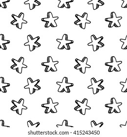 Seamless Pattern With Hand Drawn Stars. Vector Background