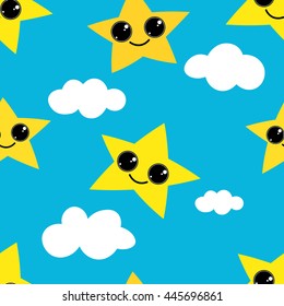 Seamless pattern with hand drawn stars on  background. Sky background. Vector illustration.