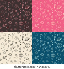 Seamless pattern with hand drawn stars in different color variations.