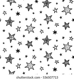 Seamless pattern with hand drawn stars. Scandinavian style. Cute holiday background, birthday invitations, wrapping paper, wallpaper, fashion textile. Surface design. Vector illustration.