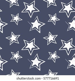 Seamless Pattern Of Hand Drawn Stars On Blue Background