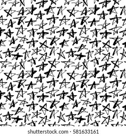 Seamless pattern with hand drawn stars. Ink illustration. Ornament for wrapping paper. Astronomy ornament.