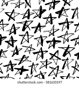 Seamless pattern with hand drawn stars. Ink illustration. Ornament for wrapping paper. Astronomy ornament.