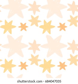 Seamless pattern with hand drawn stars, brush stroke, pastel color. Vector illustration, sample in file.