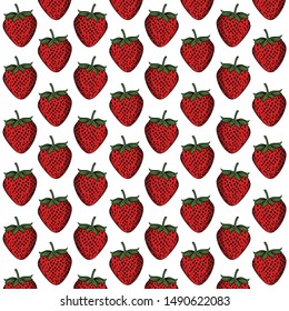 Seamless pattern of hand drawn strawberries. 