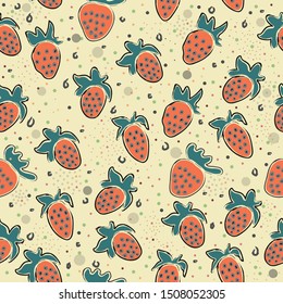 Seamless Pattern With Hand Drawn Strawberries. Hand Drawn Scandinavian Style. Vector Illustration