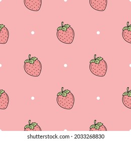 Seamless pattern of hand drawn strawberries. Minimalistic seamless pattern. Hand drawn strawberries on pink background