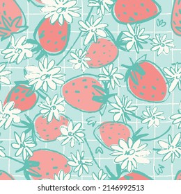 Nahtloses Muster mit handgezeichneten Erdbeeren für Oberflächendesign und andere Designprojekte. Gartenarbeit, Sommer, gesunde Themen