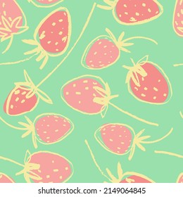 Seamless pattern with hand drawn strawberries for surface design and other design projects. Gardening, summer, healthy food themes