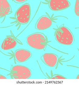 Seamless pattern with hand drawn strawberries for surface design and other design projects. Gardening, summer, healthy food themes
