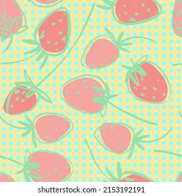 Seamless pattern with hand drawn strawberries for surface design and other design projects. Gardening, summer, healthy food themes