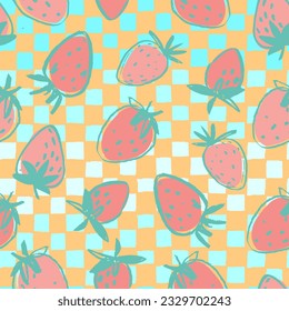 Seamless pattern with hand drawn strawberries for surface design and other design projects. Gardening, summer, healthy food themes