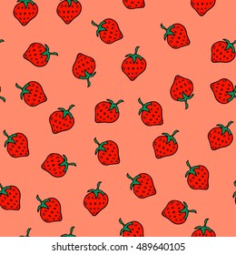 Seamless pattern with hand drawn strawberries