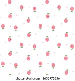 Seamless Pattern with Hand Drawn Strawberry and Heart Design on White Background