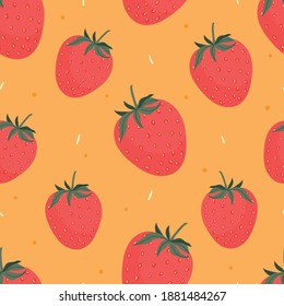 Seamless pattern with hand drawn strawberry for fabric, textile, wrapping, apparel, wallpaper. Kids background with fruits.