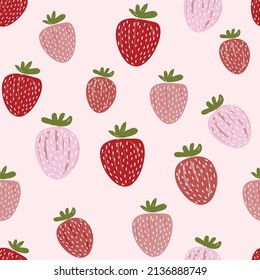 Seamless pattern hand drawn strawberry fruit red and light pink Vector illustration,Design for fashion , fabric, textile, wallpaper, cover, web , wrapping and all prints 

