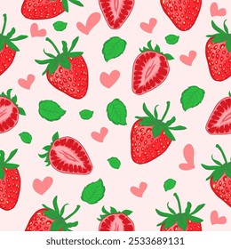 seamless pattern with hand drawn strawberry image in flat style